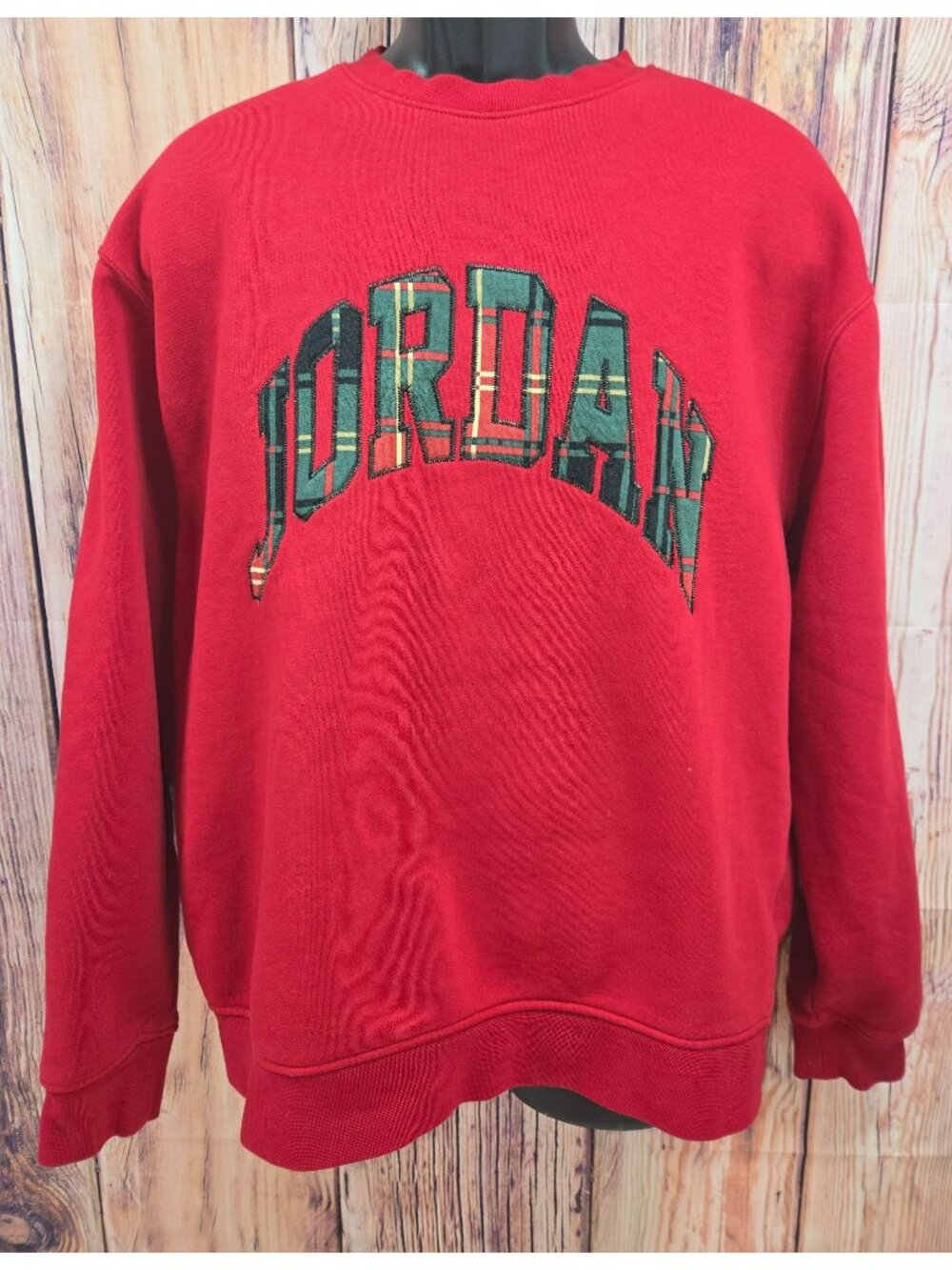 Jordan Mens Red Plaid Logo Crew Sweatshirt Large